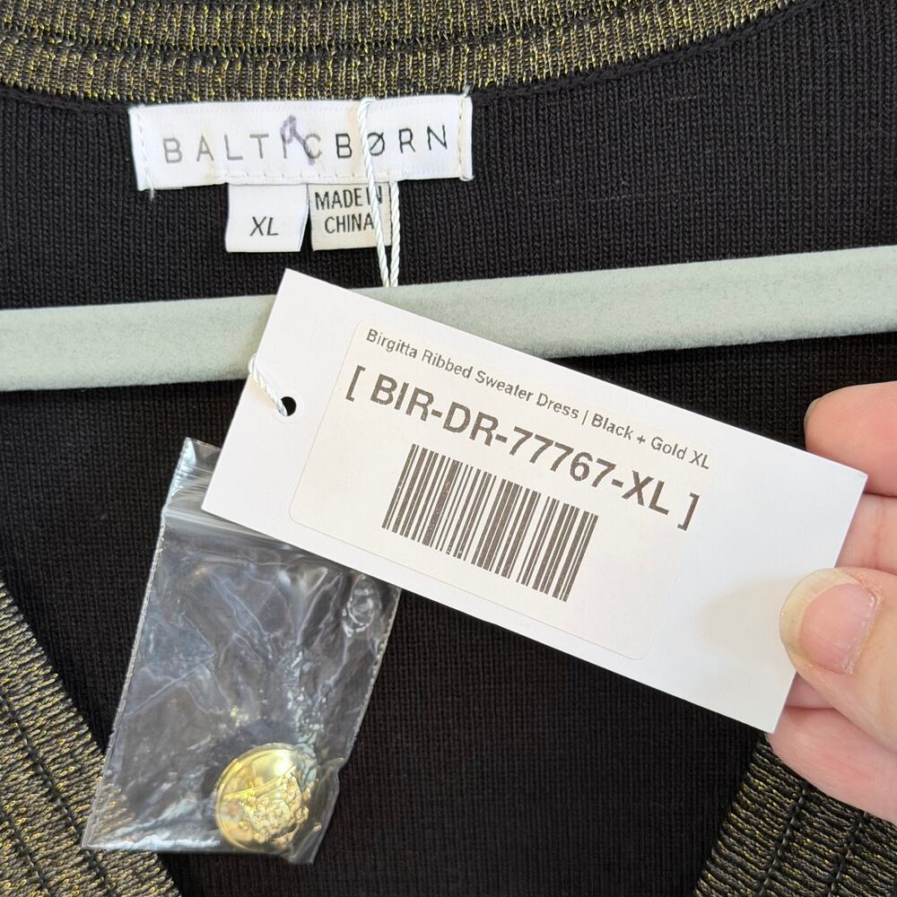 NWT Baltic born black and gold sweater knit faux button front dress XL evening - Picture 3 of 8